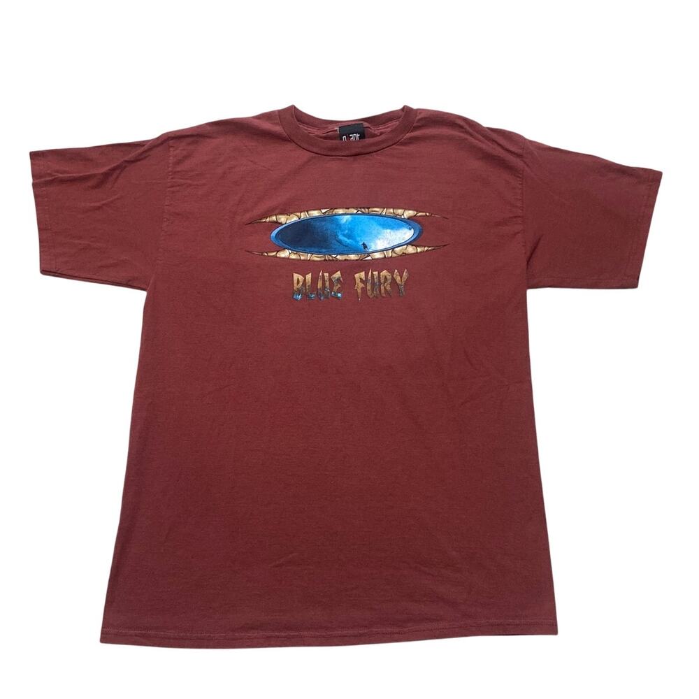 Vintage Giant Blue Fury Surfer Graphic T Shirt Mens XL Maroon Cotton Y2K
